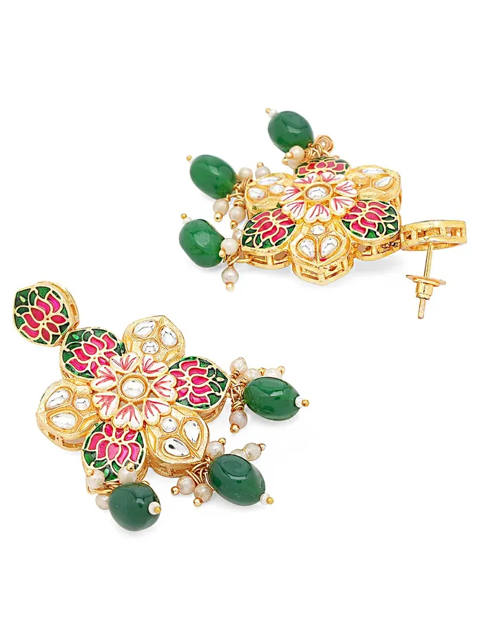 Yellow Chimes Yellow Chimes Jewellery Set for Women Kundan Studded Gold Toned Meenakari Touch Charm Necklace Set with Earrings for Women and Girls Necklaces