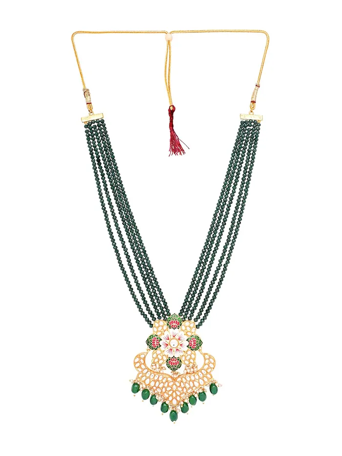 Yellow Chimes Yellow Chimes Jewellery Set for Women Kundan Studded Gold Toned Meenakari Touch Charm Necklace Set with Earrings for Women and Girls Necklaces