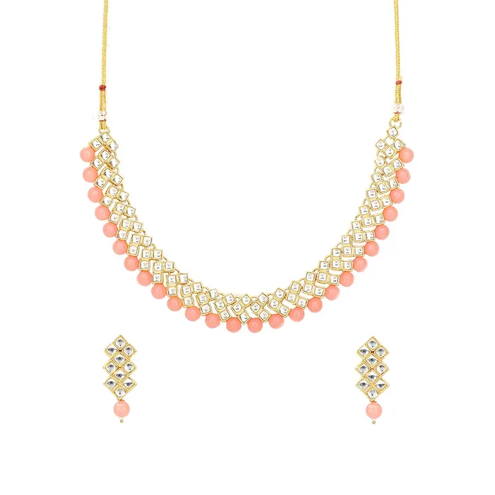 Yellow Chimes Yellow Chimes Kundan Jewellery Set for Women Gold Plated Kundan Jewellery Set Traditional Peach Choker Necklace Set for Women and Girls Earrings Yellow Chimes Yellow Chimes Kundan Jewellery Set for Women Gold Plated Kundan Jewellery Set Traditional Peach Choker Necklace Set for Women and Girls Earrings