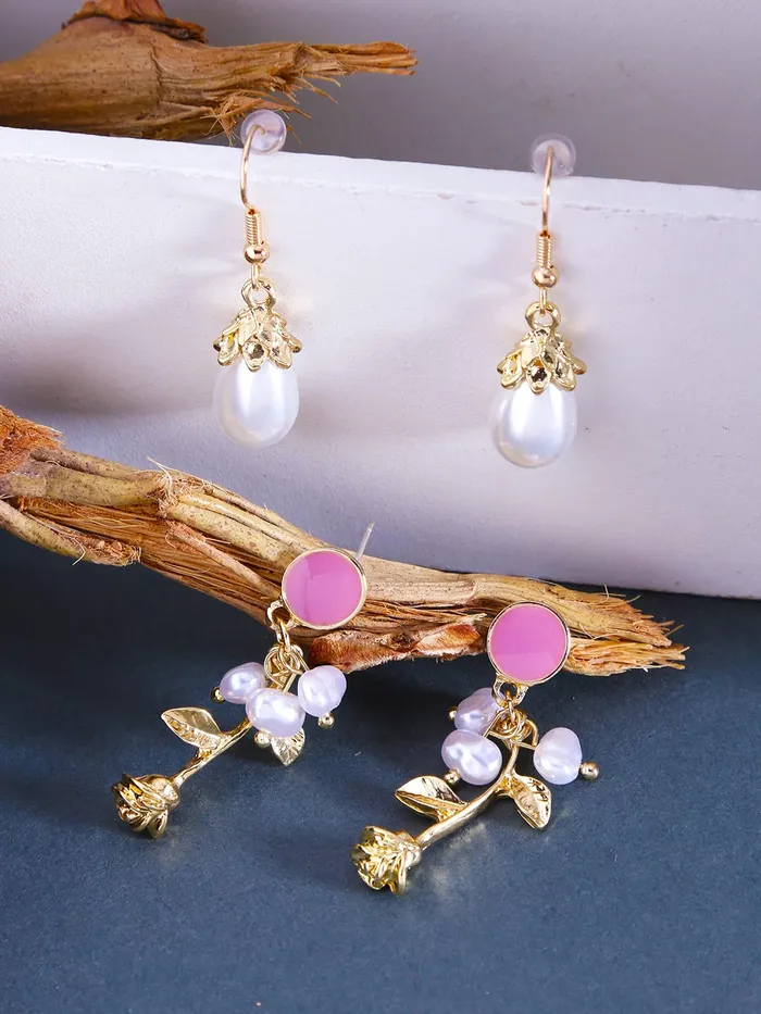 Yellow Chimes Yellow Chimes Latest Fashion Combo of 2 Pairs Gold Plated Crystal Pearl Heart Design Drop Earrings for Women and Girls Medium YCFJERCHRTRPLBNDL Bracelets