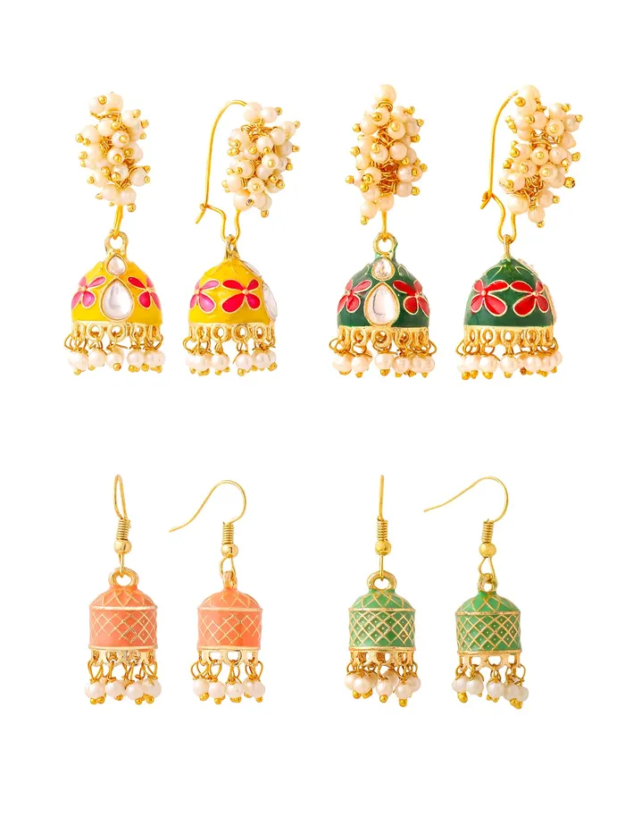 Yellow Chimes Yellow Chimes Meenakari Jhumka Earrings for Women Traditional Mothi Hoop Jhumki Earrings Set for Girls Combo of 4 Pairs Jhumkas Ethnic Gold Plated Women Earrings Birthday Gift For Girls Earrings Yellow Chimes Yellow Chimes Meenakari Jhumka Earrings for Women Traditional Mothi Hoop Jhumki Earrings Set for Girls Combo of 4 Pairs Jhumkas Ethnic Gold Plated Women Earrings Birthday Gift For Girls Earrings