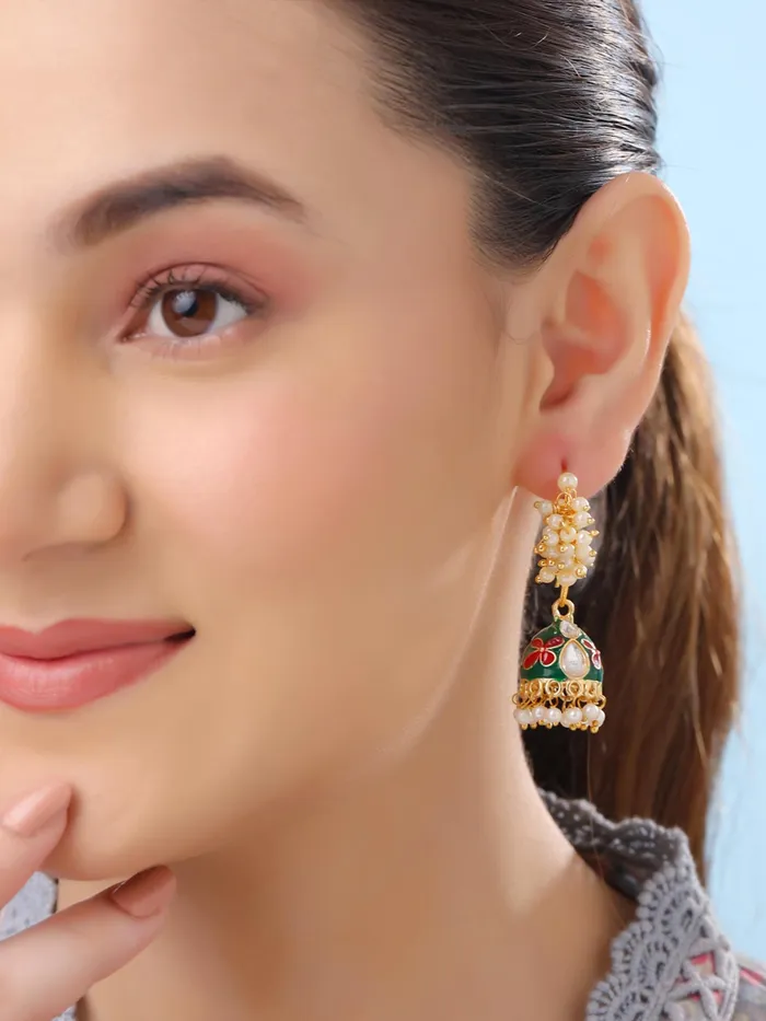 Yellow Chimes Yellow Chimes Meenakari Jhumka Earrings for Women Traditional Mothi Hoop Jhumki Earrings Set for Girls Combo of 4 Pairs Jhumkas Ethnic Gold Plated Women Earrings Birthday Gift For Girls Earrings