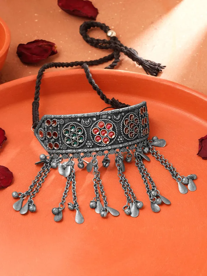 Yellow Chimes Yellow Chimes Necklace Silver Oxidised Beads Long Adjustable Vintage Traditional Necklace For Women and Girls NK 6 Necklaces