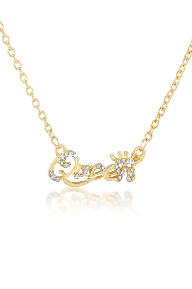 Yellow Chimes Yellow Chimes Pendant for Women Alphabetical Queen Crown Clavicle Rhinestone Short Chain Gold Plated Chain Necklace for Women and Girls Earrings
