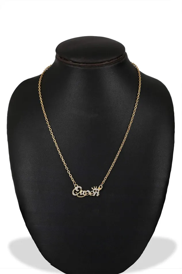 Yellow Chimes Yellow Chimes Pendant for Women Alphabetical Queen Crown Clavicle Rhinestone Short Chain Gold Plated Chain Necklace for Women and Girls Earrings
