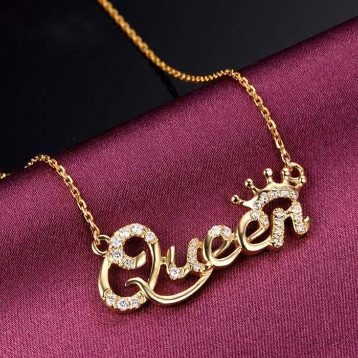 Yellow Chimes Yellow Chimes Pendant for Women Alphabetical Queen Crown Clavicle Rhinestone Short Chain Gold Plated Chain Necklace for Women and Girls Earrings
