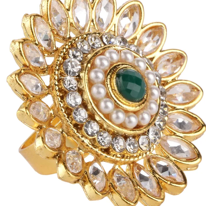 Yellow Chimes Yellow Chimes Rings for Women and Girls Traditional Gold Cocktail Ring Adjustable Kundan Stone Rings Gold Plated Ring Floral Shaped Finger Ring for WomenBirthday and Anniversary Gift Earrings