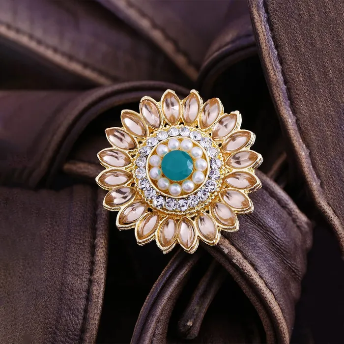 Yellow Chimes Yellow Chimes Rings for Women and Girls Traditional Gold Cocktail Ring Adjustable Kundan Stone Rings Gold Plated Ring Floral Shaped Finger Ring for WomenBirthday and Anniversary Gift Earrings