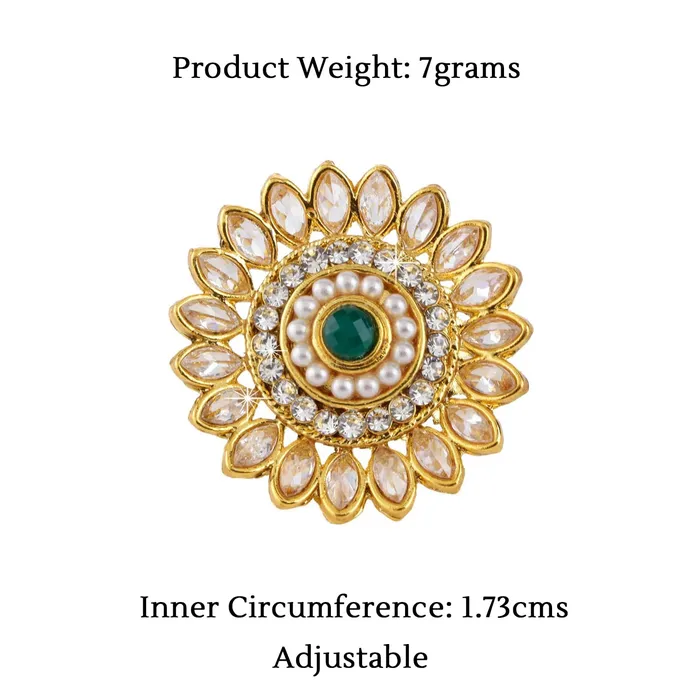 Yellow Chimes Yellow Chimes Rings for Women and Girls Traditional Gold Cocktail Ring Adjustable Kundan Stone Rings Gold Plated Ring Floral Shaped Finger Ring for WomenBirthday and Anniversary Gift Earrings