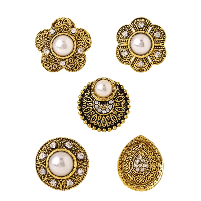 Yellow Chimes Yellow Chimes Rings for Women and Girls Traditional Oxidised Gold StudsOxidised Gold Combo of 5 Pcs RingsBirthday Gift For girls and women Anniversary Gift for Wife Necklaces