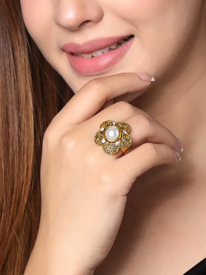 Yellow Chimes Yellow Chimes Rings for Women and Girls Traditional Oxidised Gold StudsOxidised Gold Combo of 5 Pcs RingsBirthday Gift For girls and women Anniversary Gift for Wife Necklaces