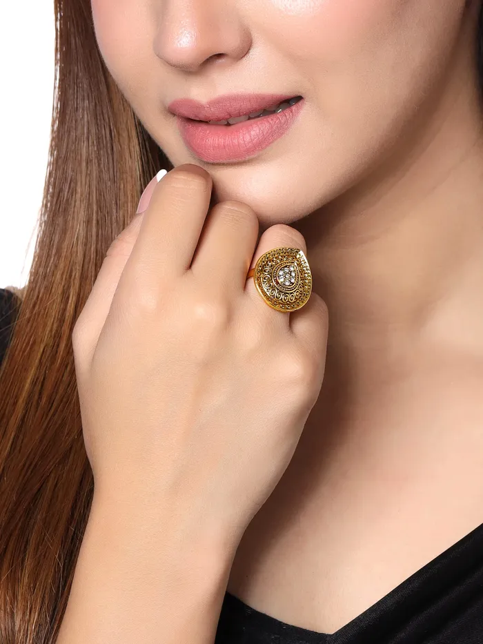 Yellow Chimes Yellow Chimes Rings for Women and Girls Traditional Oxidised Gold StudsOxidised Gold Combo of 5 Pcs RingsBirthday Gift For girls and women Anniversary Gift for Wife Necklaces