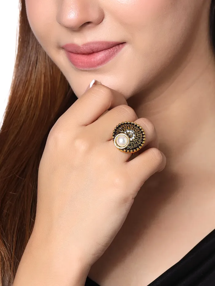 Yellow Chimes Yellow Chimes Rings for Women and Girls Traditional Oxidised Gold StudsOxidised Gold Combo of 5 Pcs RingsBirthday Gift For girls and women Anniversary Gift for Wife Necklaces