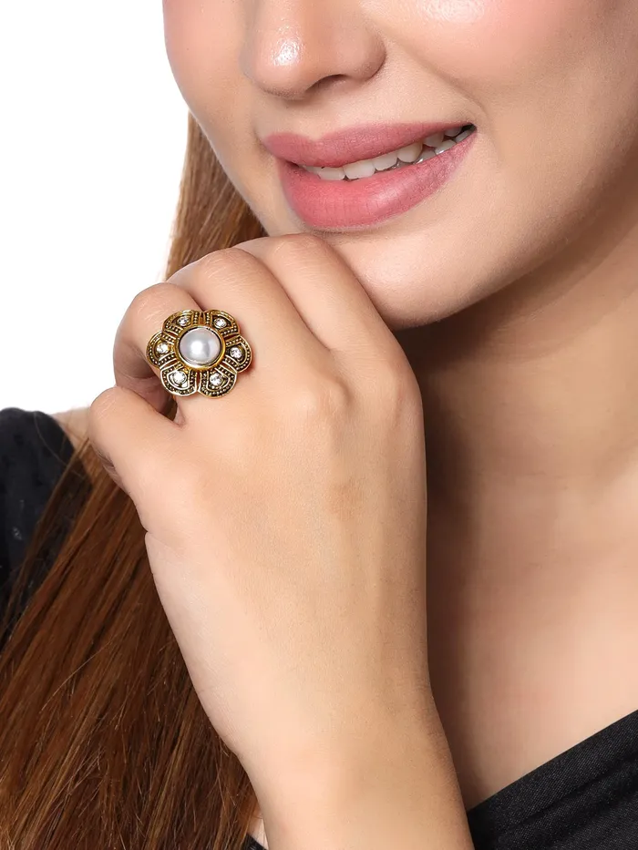 Yellow Chimes Yellow Chimes Rings for Women and Girls Traditional Oxidised Gold StudsOxidised Gold Combo of 5 Pcs RingsBirthday Gift For girls and women Anniversary Gift for Wife Necklaces