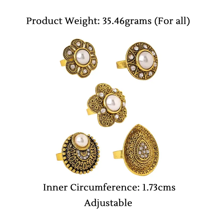 Yellow Chimes Yellow Chimes Rings for Women and Girls Traditional Oxidised Gold StudsOxidised Gold Combo of 5 Pcs RingsBirthday Gift For girls and women Anniversary Gift for Wife Necklaces
