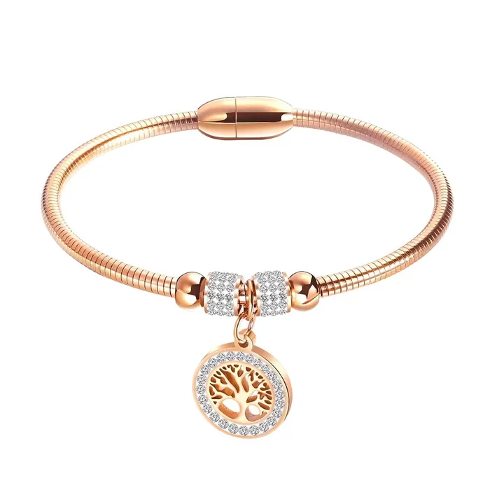 Yellow Chimes Yellow Chimes Rosegold Bracelet for Women Elegant Stainless Steel Rose Gold Plated Crystal Tree of Life Charm Kada Bracelet for Women and Girls Earrings Yellow Chimes Yellow Chimes Rosegold Bracelet for Women Elegant Stainless Steel Rose Gold Plated Crystal Tree of Life Charm Kada Bracelet for Women and Girls Earrings