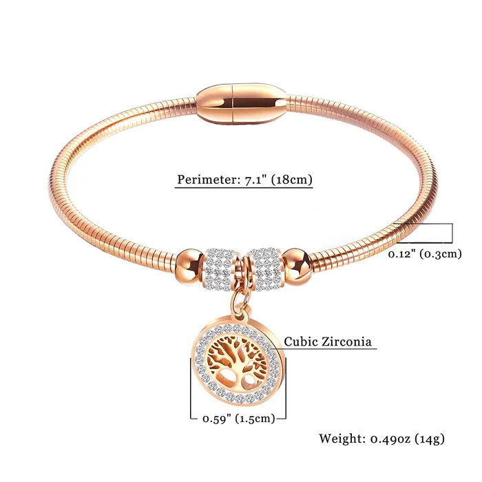 Yellow Chimes Yellow Chimes Rosegold Bracelet for Women Elegant Stainless Steel Rose Gold Plated Crystal Tree of Life Charm Kada Bracelet for Women and Girls Earrings