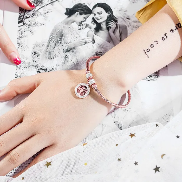 Yellow Chimes Yellow Chimes Rosegold Bracelet for Women Elegant Stainless Steel Rose Gold Plated Crystal Tree of Life Charm Kada Bracelet for Women and Girls Earrings