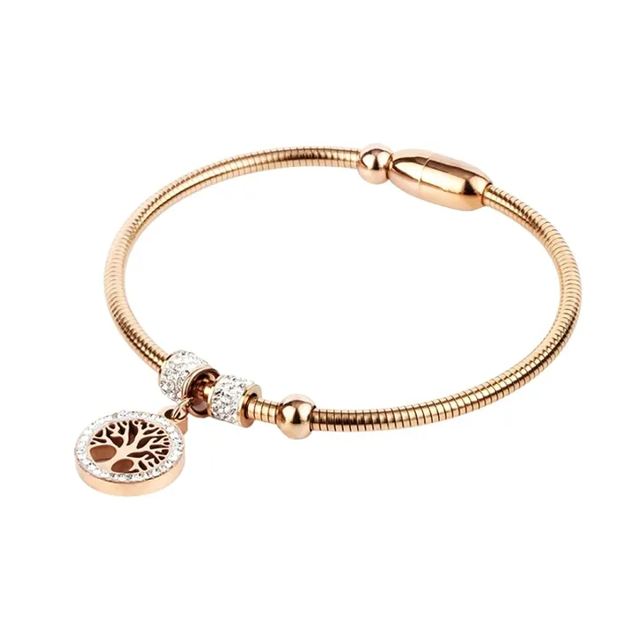 Yellow Chimes Yellow Chimes Rosegold Bracelet for Women Elegant Stainless Steel Rose Gold Plated Crystal Tree of Life Charm Kada Bracelet for Women and Girls Earrings