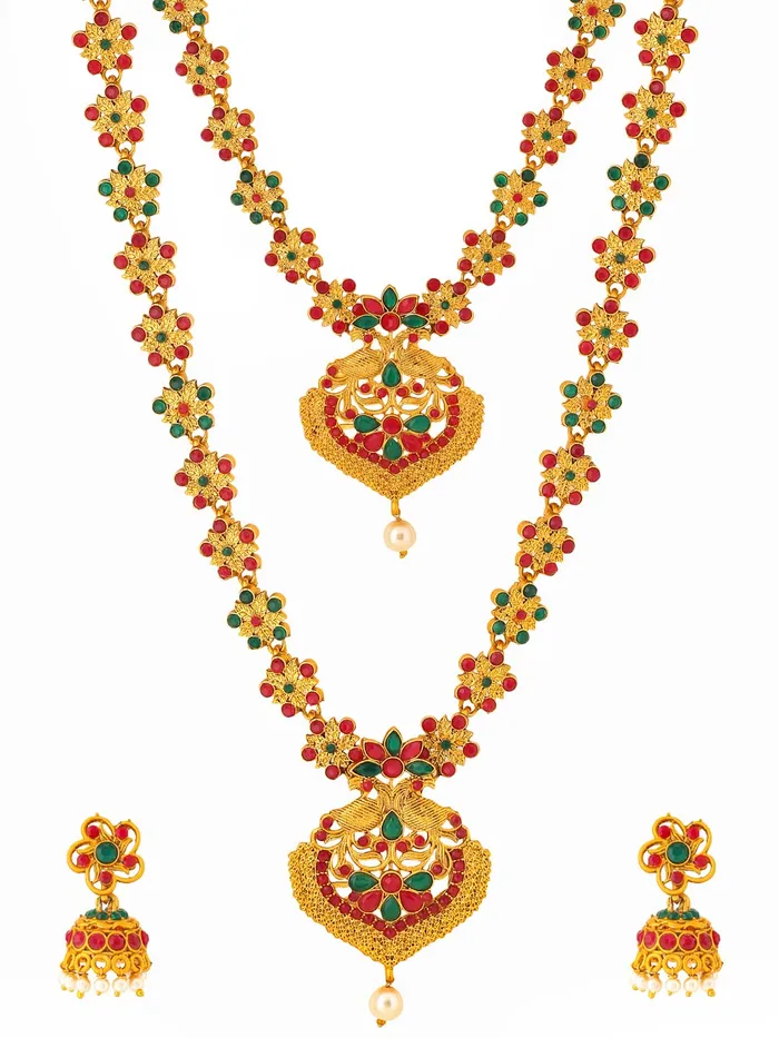 Yellow Chimes Yellow Chimes traditional Jewellery Set for Women GoldPlated Temple Necklace Set StoneStudded Necklace Set For Women Girls NK 7 Rings
