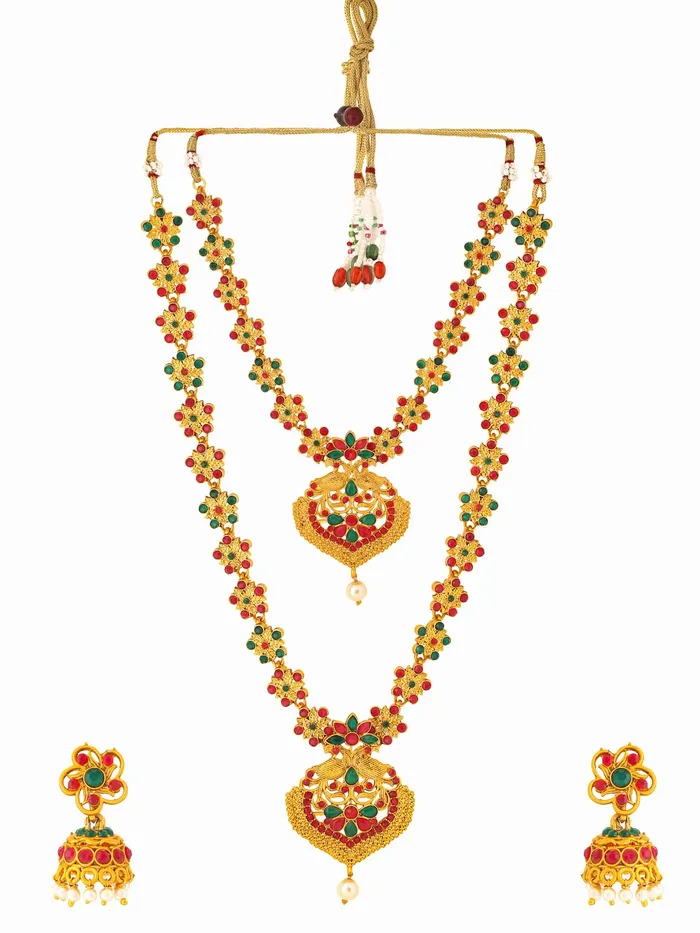 Yellow Chimes Yellow Chimes traditional Jewellery Set for Women GoldPlated Temple Necklace Set StoneStudded Necklace Set For Women Girls NK 7 Rings