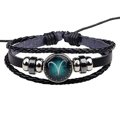 Yellow Chimes Yellow Chimes Zodiac Sign Constellation Handmade Black Leather Bracelet for Men and WomenUnisex Aries Rings Yellow Chimes Yellow Chimes Zodiac Sign Constellation Handmade Black Leather Bracelet for Men and WomenUnisex Aries Rings