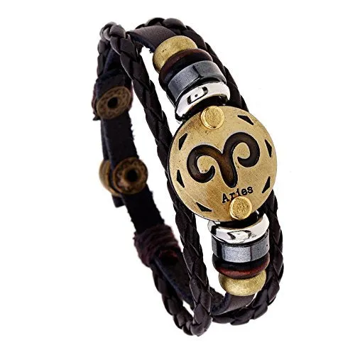 Yellow Chimes Zodiac Sign Constellation Handmade Brown Leather Bracelet For Men and WomenUnisex Aries Yellow Chimes Earrings Yellow Chimes Zodiac Sign Constellation Handmade Brown Leather Bracelet For Men and WomenUnisex Aries Yellow Chimes Earrings