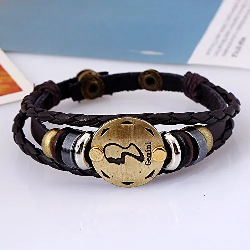 Yellow Chimes Zodiac Sign Gemini Charm Bracelet for Men BrownYCFJBRGEMZODBR Yellow Chimes Necklaces