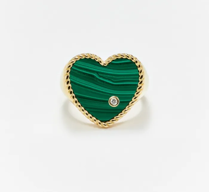 Yvonne Leon Earrings CHEVALIERE COEUR MALACHITE OR JAUNE