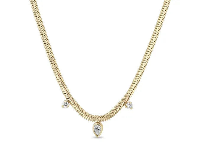 Zo Chicco 14K PEAR PRONG DIAMOND SNAKE CHAIN NECKLACE Necklaces